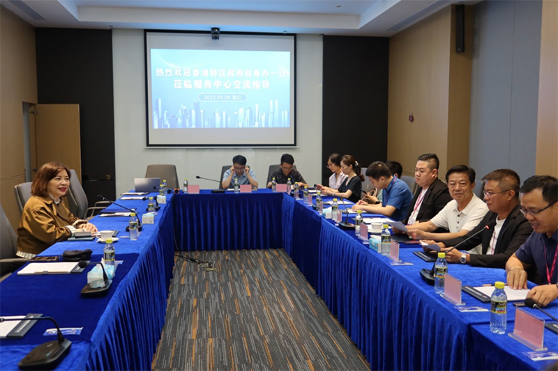 蘇紫賢（左一）與海南港澳青年創新創業服務中心幹事、港資企業代表及進駐中心的香港創業青年座談