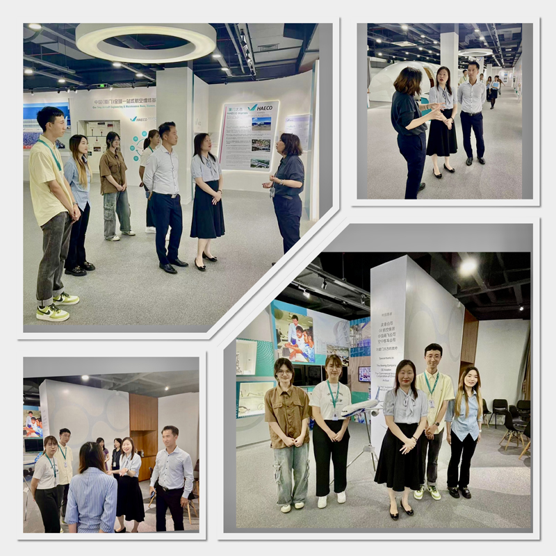 蘇惠思一行人參觀該公司的全球一站式航空維修基地展廳及飛機維修機庫現場，以及與在該公司實習的港籍大學生合照