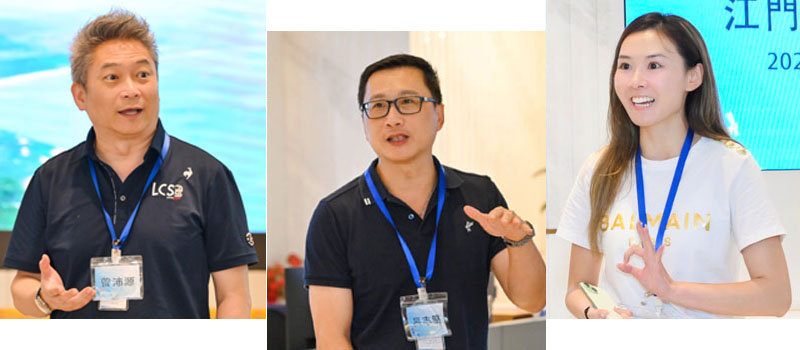 广东省香港商会副会长曾沛源（左）、常务理事吕志坚（中）及香港五邑总会副理事长、江门市政协港区委员苏颖瑜（右）分别介绍广东省香港商会及香港五邑总会的工作