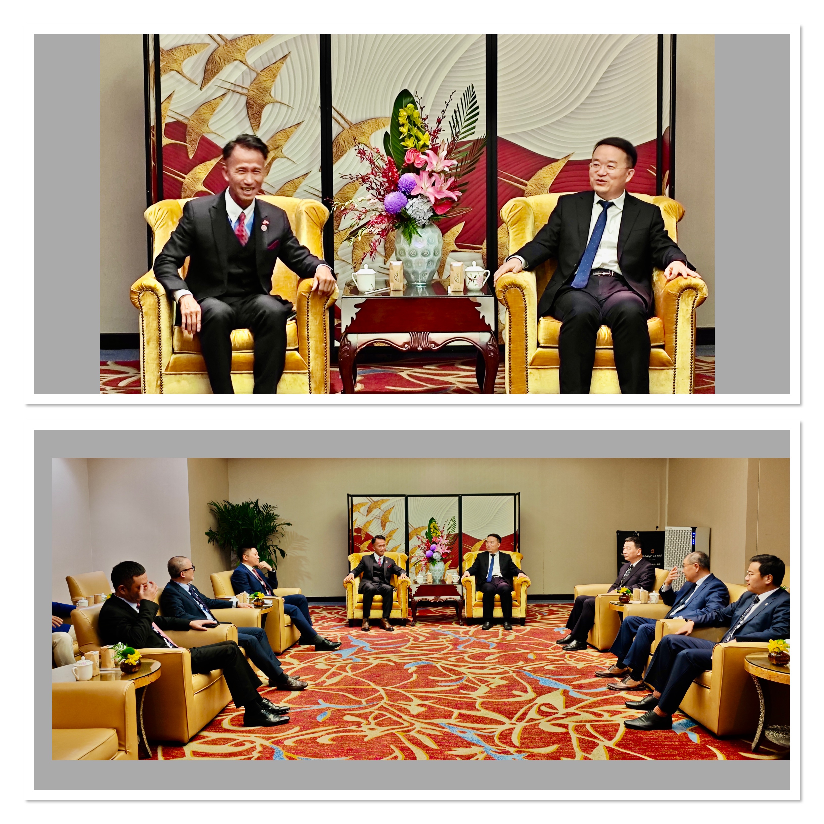 駐福建聯絡處主任鄭震生(左)與福建省黨組成員、副省長王金福(右)會面交流