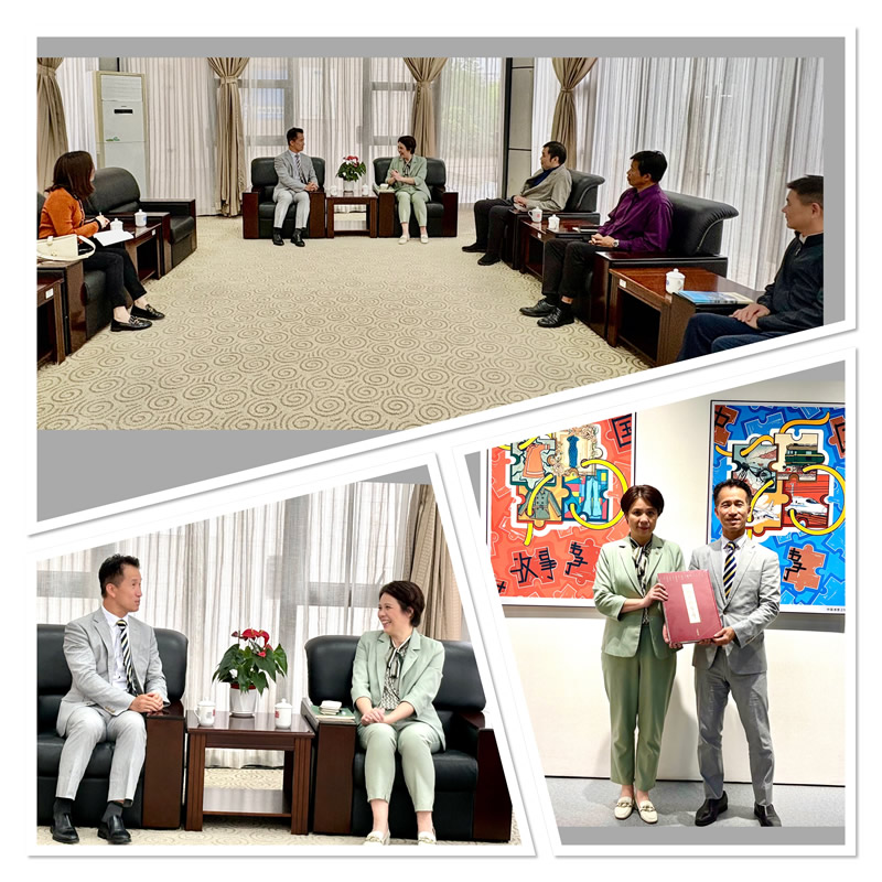 駐福建聯絡處主任鄭震生 (左下圖左) 與福建商學院校長程靈（女）(左下圖右)合照及進行了深入友好的會晤