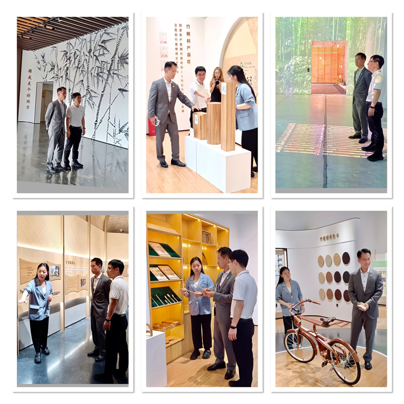 鄭震生一行人參觀了展示廳內研發設計的各類竹製品