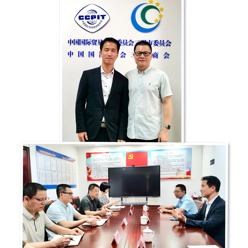 郑震生(上图左)与三明市贸促会副会长陈姜(上图右)会面交流