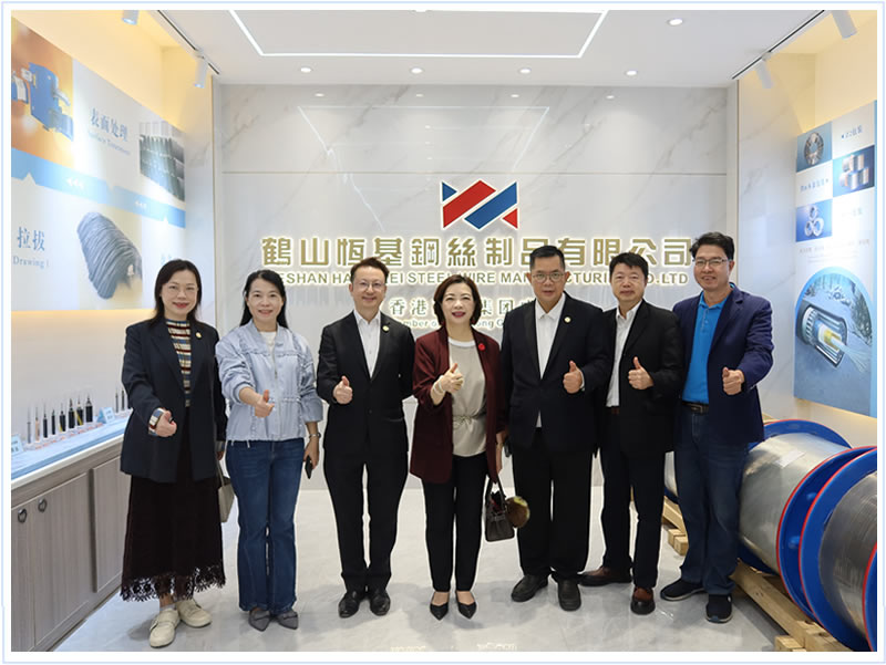 蘇紫賢副主任（左四）與江門高力金屬製品有限公司董事長彭志濤（左三三）、江門外商投資企業協會監事長李志兵（右三）等合影