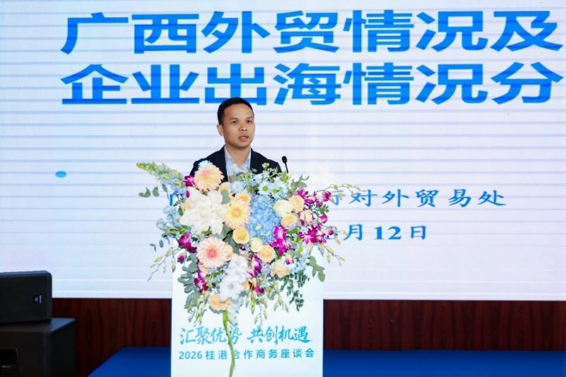  廣西壯族自治區商務廳外資處副處長劉玲松先生介紹廣西企業對外貿易及企業出海的情況分析。